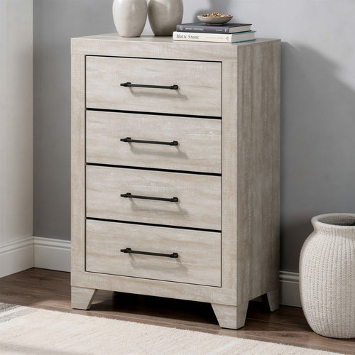 Dabu Tall Dresser Chest | 4 Drawers | Linear H&les | Light Gray | Black