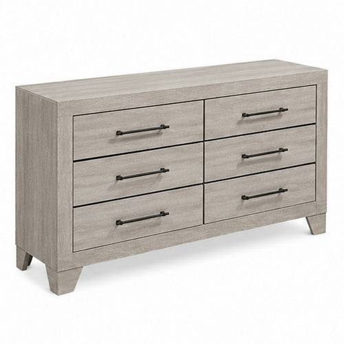 Dabu Wide Dresser | 6 Drawers | Linear H&les | Light Gray | Black