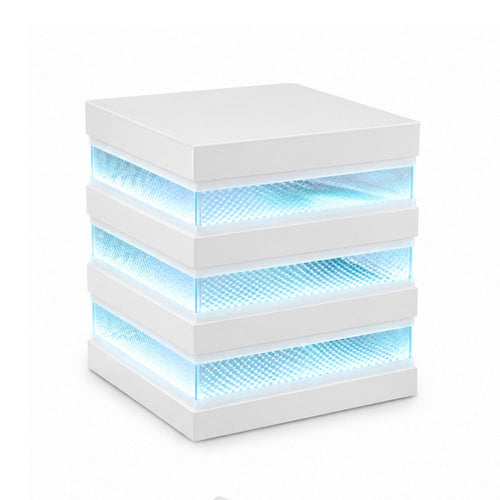 Lesi Side End Table | 20" Glass Top | 2 Drawers | LED Glam White