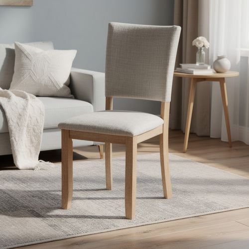 Sesa 4pc Dining Chair Set | Gray Upholstered Seat & Back | Natural Brown