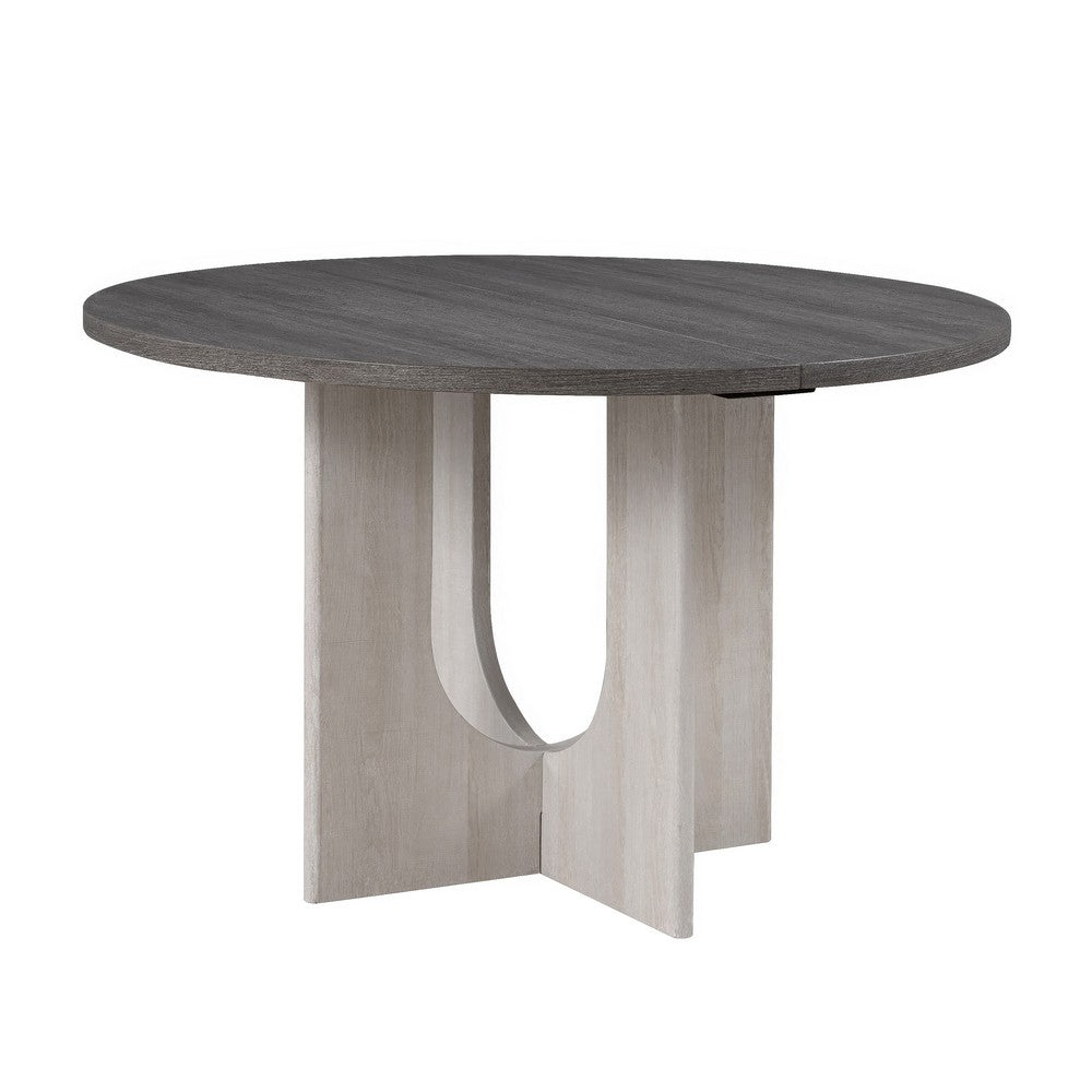 Kysa Dining Table | 47" Gray Round Top | Cross U Pedestal Base | White