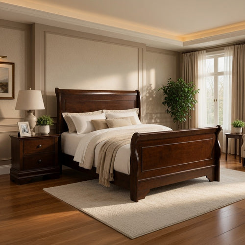 Queen Bedroom Set, Brown Wood, 2 Piece Set with Nightstand