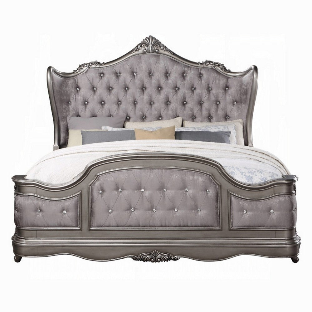 Ari King Bed | Wingback | Taupe Gray Velvet Upholstery | Traditional