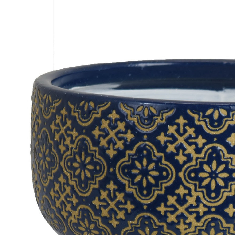 Hea Decorative Planter | Blue Gold Moroccan Pattern Footed Bowl | 9"