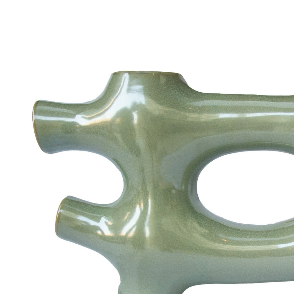Sculptural Vase Décor | Glazed Abstract Art | 17" Sage Green Ceramic
