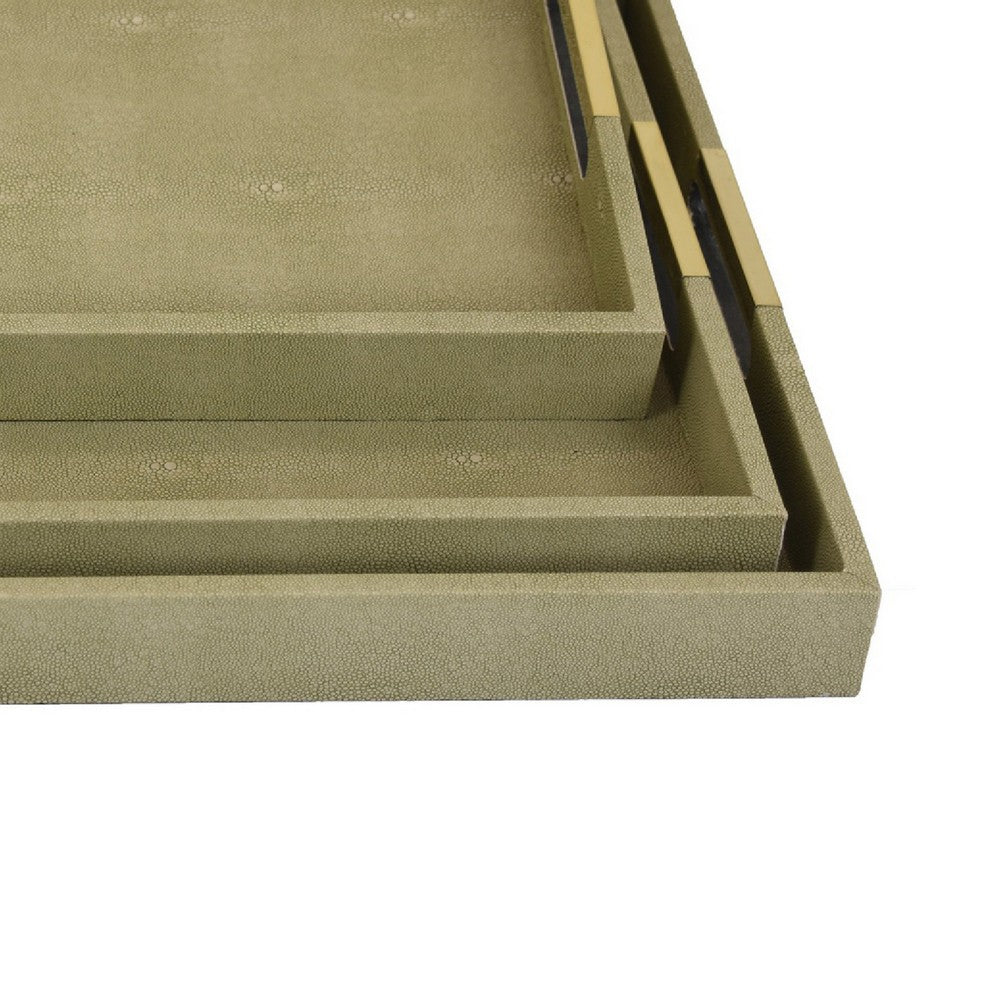 Koi 3pc Nested Serving Tray Set | Faux Shagreen Texture | Sage Green Décor