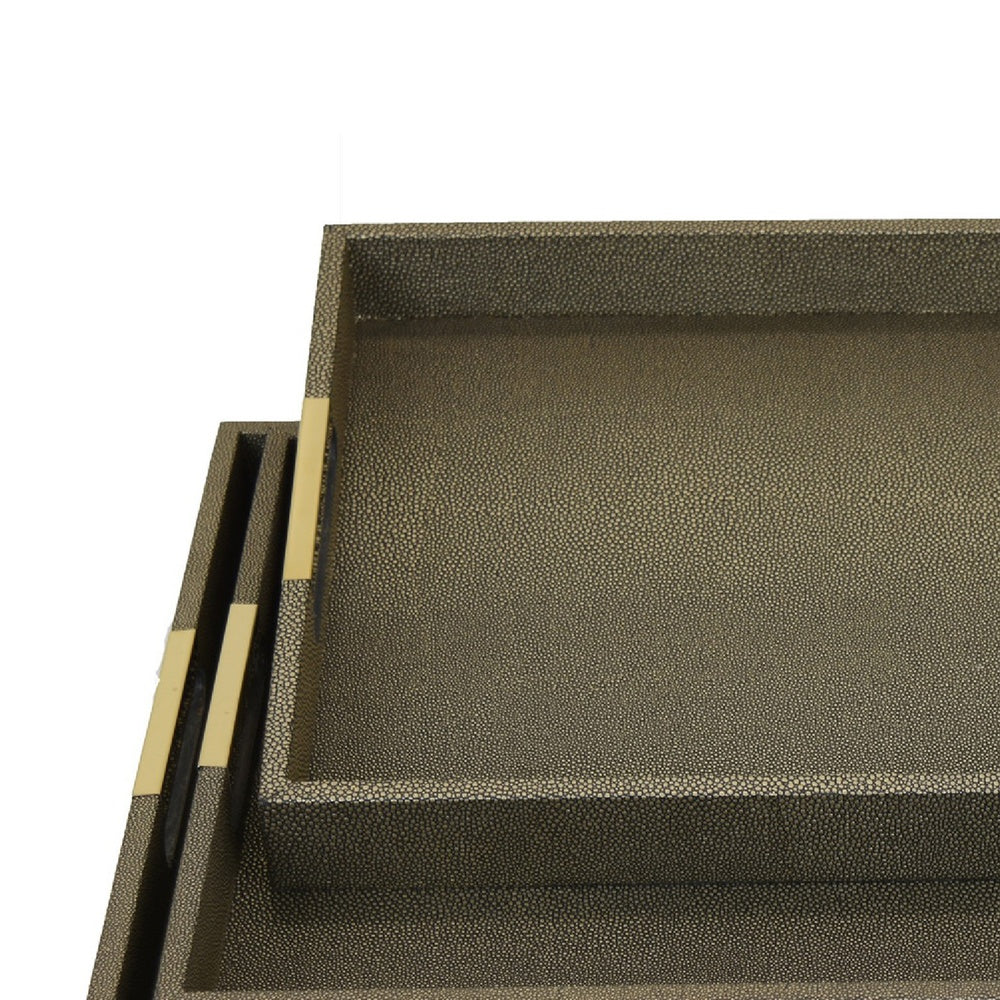 Koi 3pc Nested Serving Tray Set | Faux Shagreen Texture | Bronze Décor