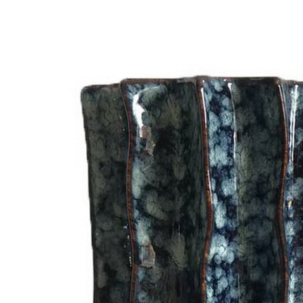 Asmi Decorative Vase | 2-Tier Design | Ribbed Brown & Gray Ceramic 14"