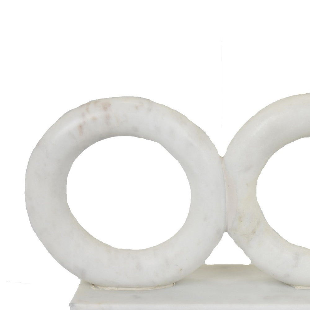 Hara Geometric Link Sculpture | 3 Circle Rings | White Marble 11"