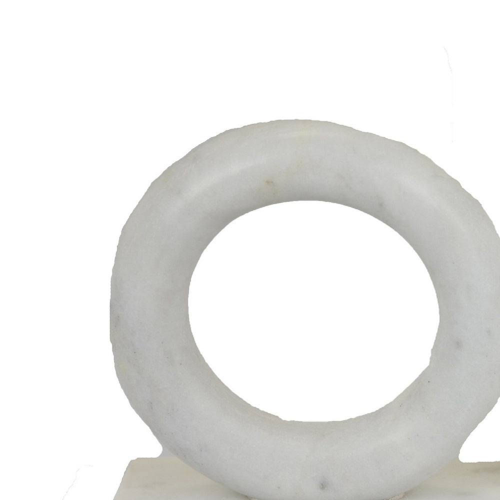 Hara Geometric Link Sculpture | 2 Circle Rings | White Marble 8"