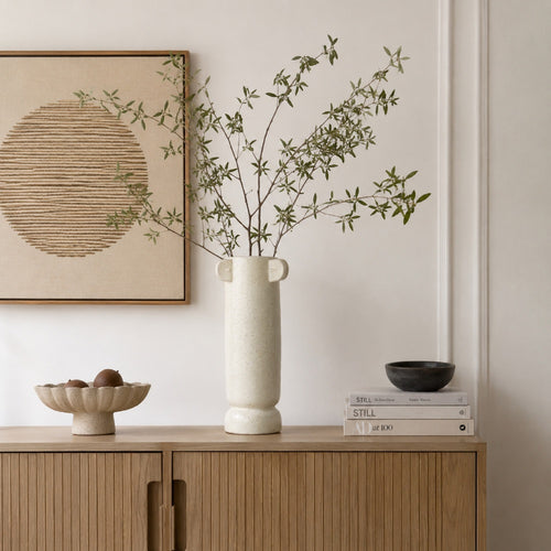 Dere Capsule Vase | Lug H&les | Pedestal | Matte White Ceramic 16"