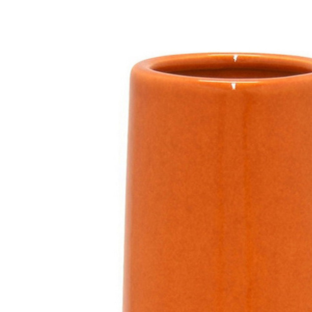 Seny Decorative Vase | Narrow Neck | Flared Base | Orange Ceramic 16"