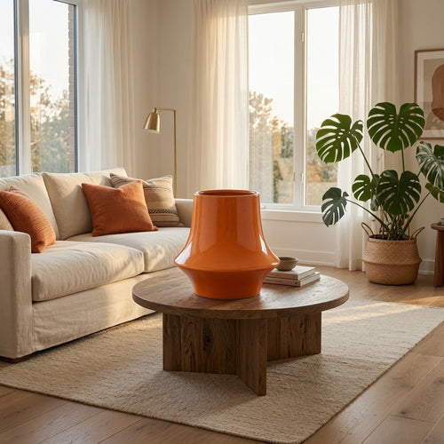 Seny Decorative Vase | Narrow Neck | Flared Base | Orange Ceramic 9"