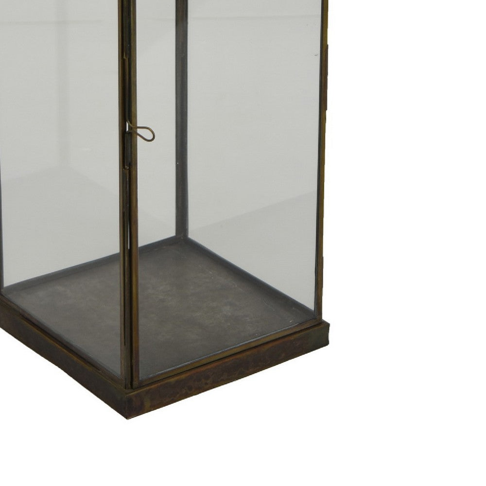 Greg Glass Lantern with Vented Top | Ring H&le | Bronze Metal 24"