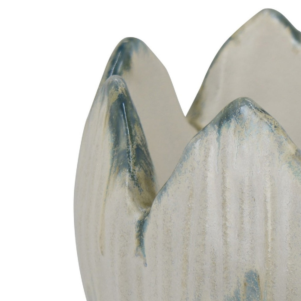 Siena Decorative Planter with Petal Edge Design | White-Green Ceramic 10"