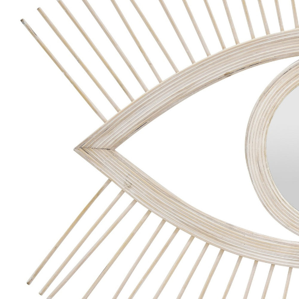 Ruhy Decorative Wall-Mounted Mirror with Eye-Shape Design | White Wood