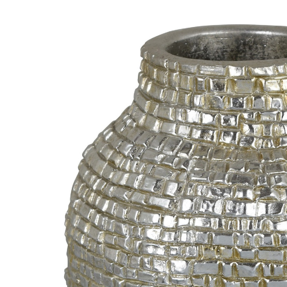 Jenna Decorative Vase with Brick-Like Patterns | Silver Textured Resin