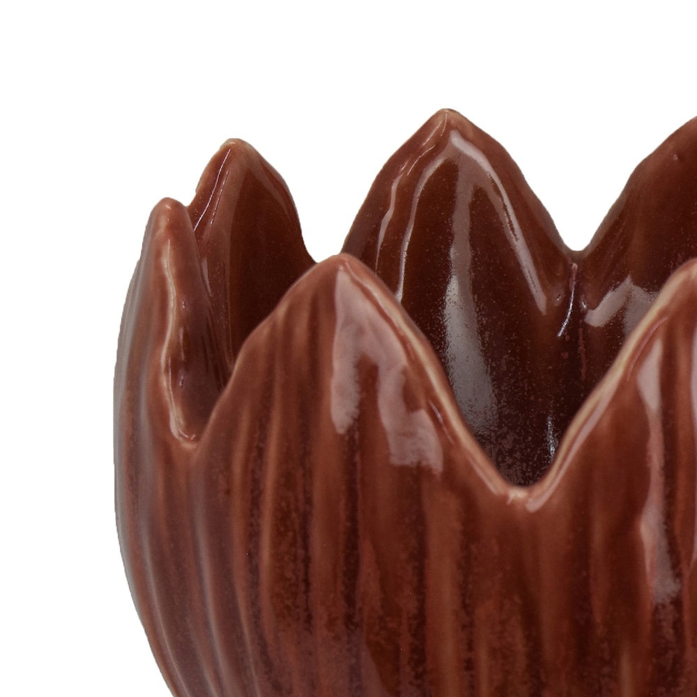 Siena Decorative Planter with Petal Edge Design | Red Ceramic 10"