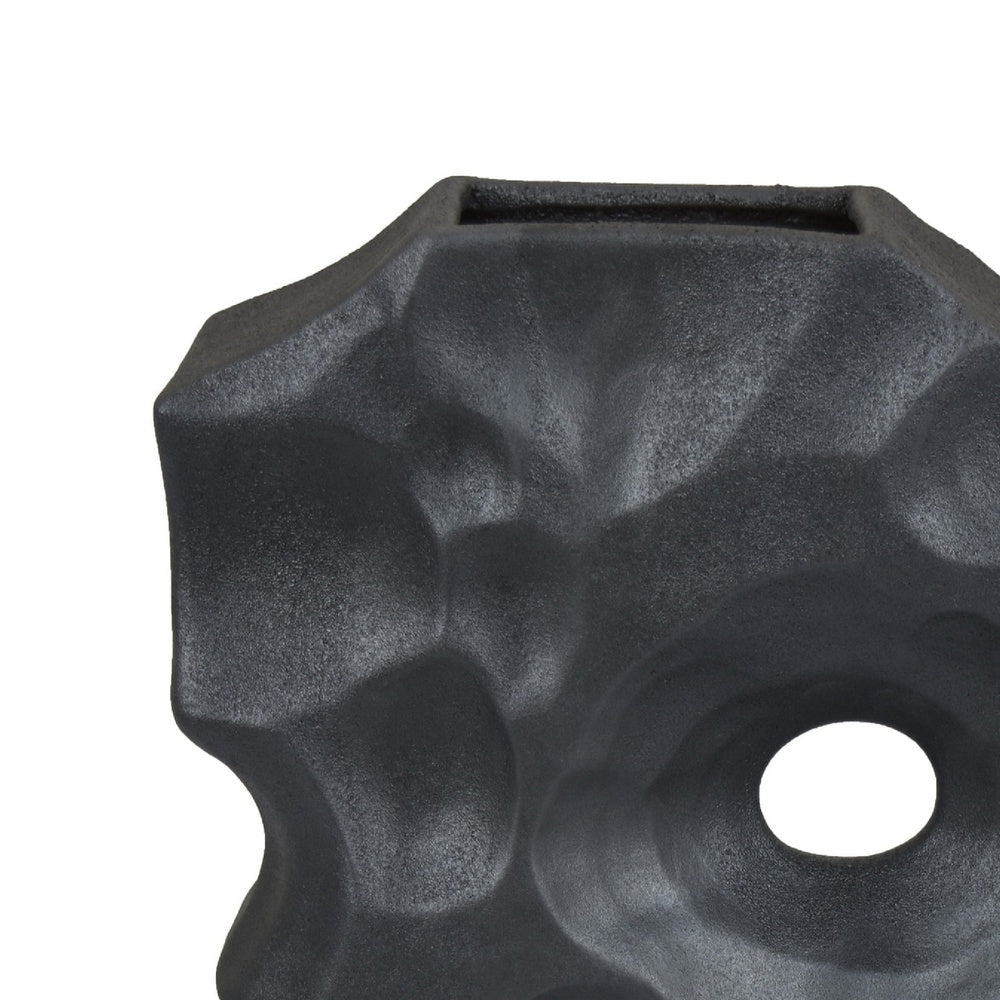 Joel Abstract Sculpted Vase with Textured Organic Form | Black Ceramic 15"