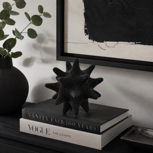 Noah Decorative Orb Sculpture with Spiked Details | Black Resin 8"