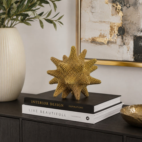 Noah Decorative Orb Sculpture with Spiked Details | Gold Resin 8"