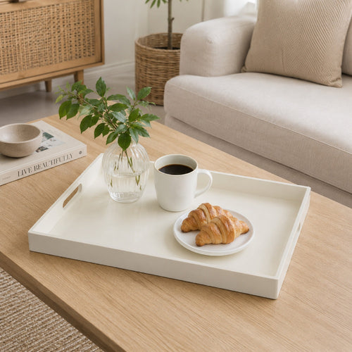 Diana Serving Tray with Integrated H&les | White Polyurethane 19x14