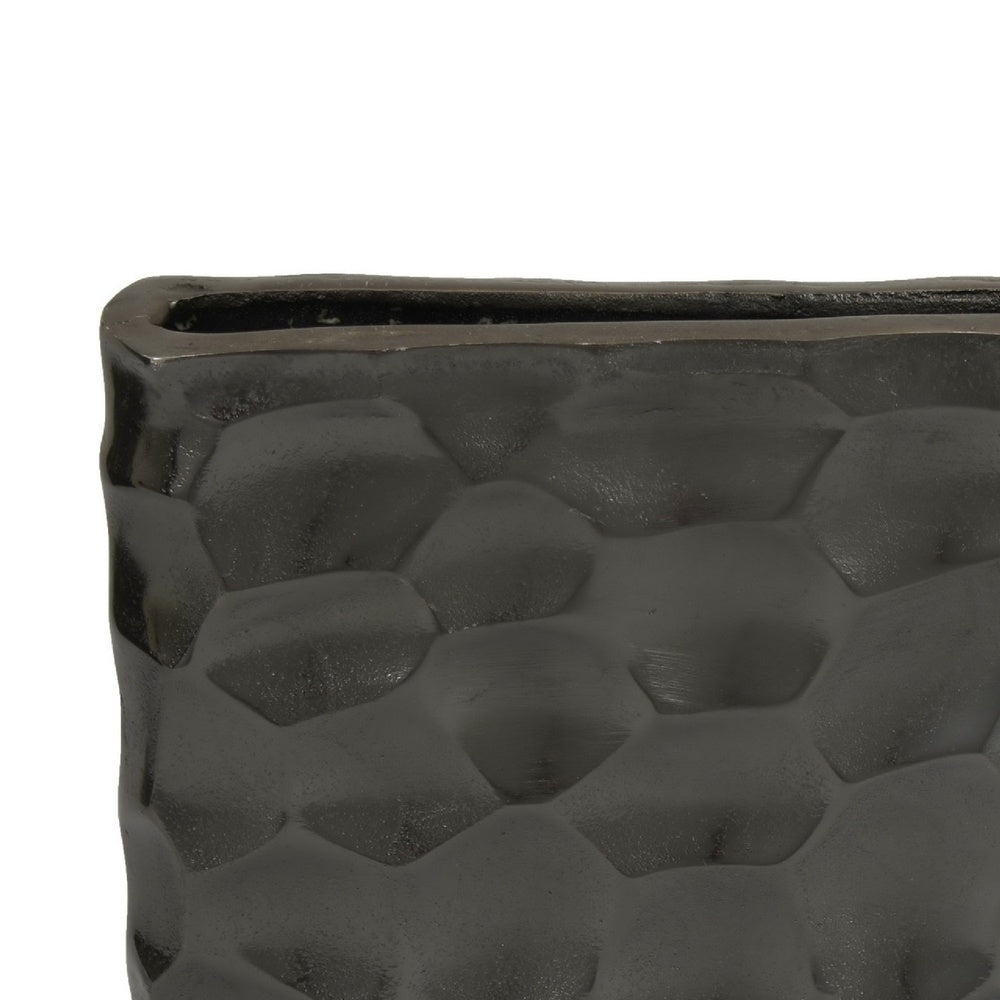 Posy Decorative Block Vase with Hammered Texture | Black Aluminum 12"