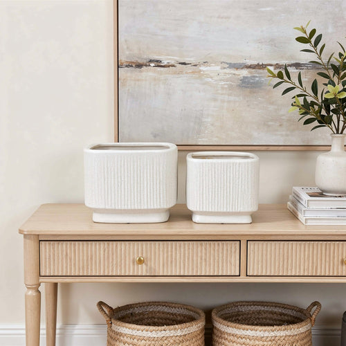 Jerry Planter with Ribbed Texture | Set of 2 | White Speckled Ceramic