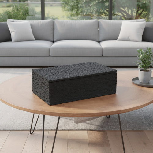 Suzie Decorative Box | Lid & Storage | Textured Black Resin 12"