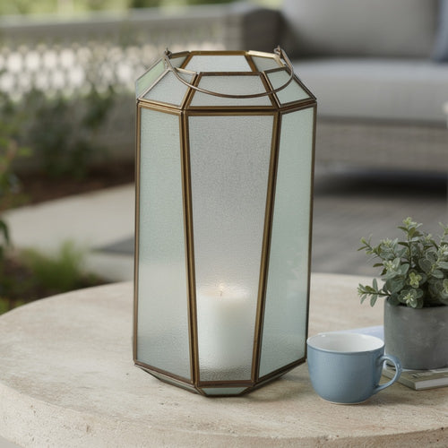 Raha Vintage Lantern with Frosted Glass Panels | Bronze Metal Frame 13"