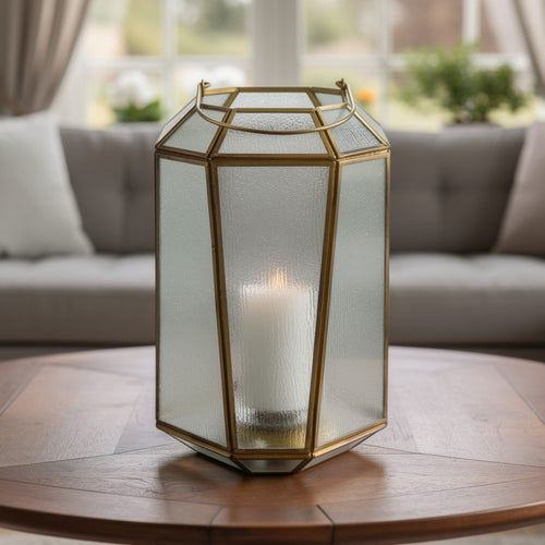 Raha Vintage Lantern with Frosted Glass Panels | Bronze Metal Frame 11"