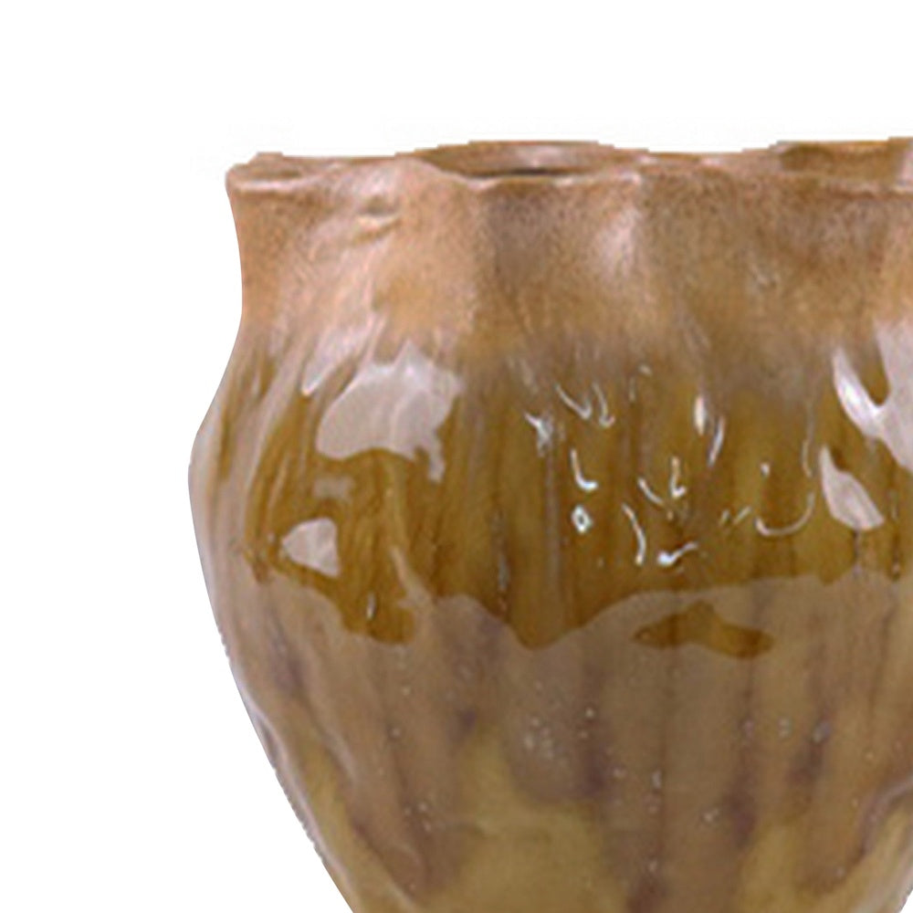 Ashly Decorative Planter with Scalloped Rim | Yellow Textured Ceramic 8"