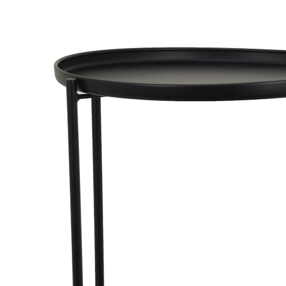 Addy Two-Tier Round Side Table with Tray Shelves Accent | Black Metal 24"