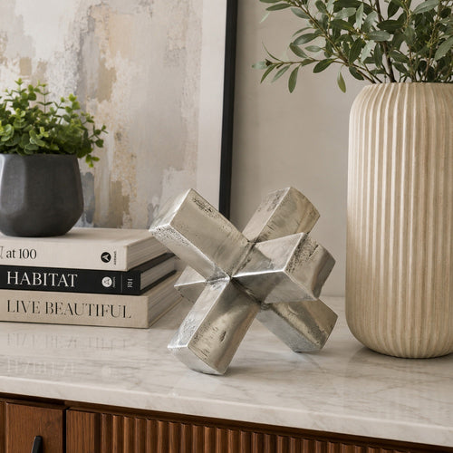 Pearl Abstract Starburst Tabletop Decorative Accent | Silver Metal 8"