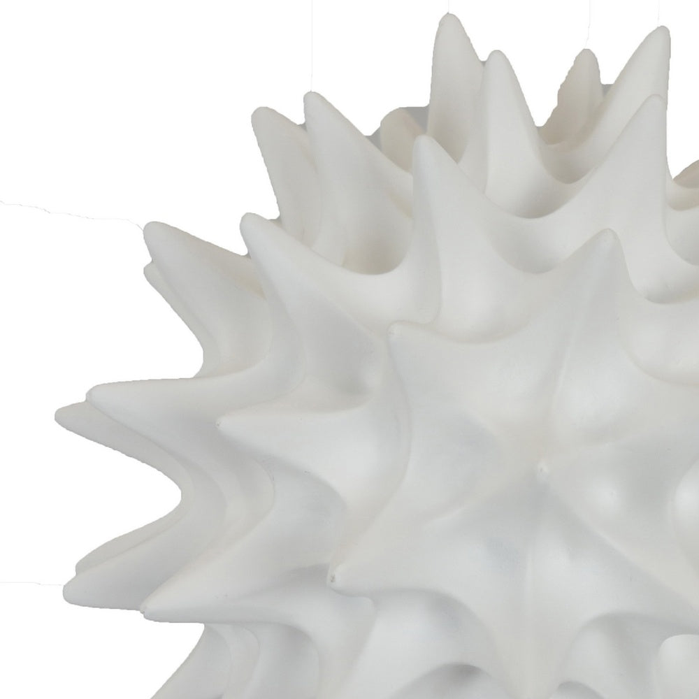 Saima Decorative Orb Sculpture with Spiked Patterns | White Resin 9"
