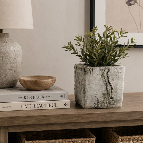 Outdoor Decorative Planter | Faux Bois Textured Terracotta | 7" Gray