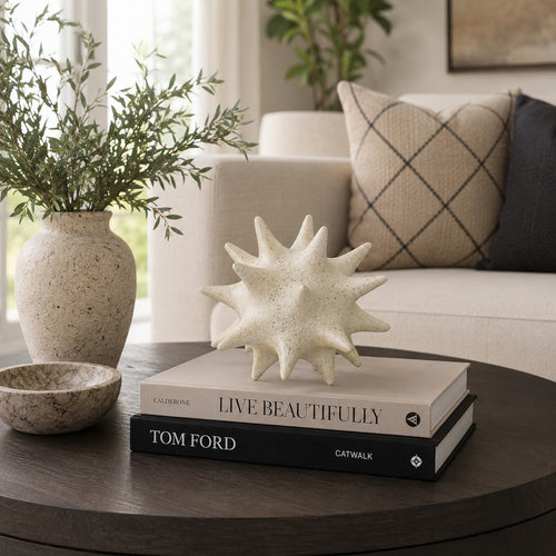 Spiked Tabletop Décor | Textured Coastal Accent | White Resin | 8"