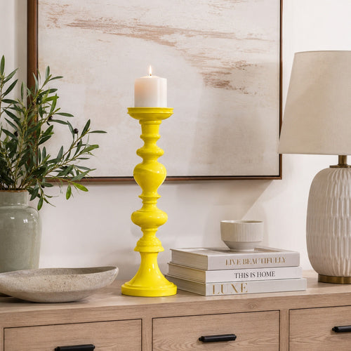 Meo Tabletop Décor C&le Holder | Sculpted Turned Yellow Resin | 20"