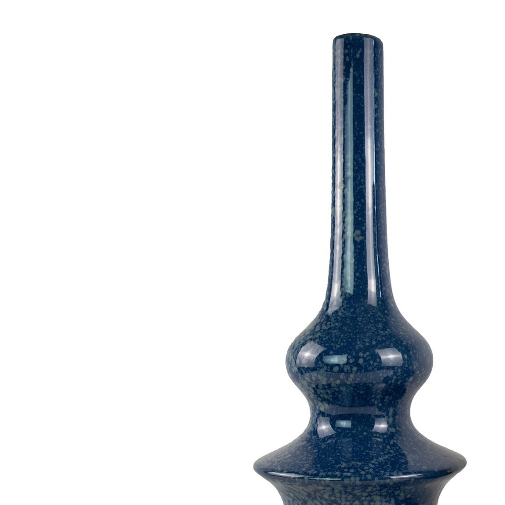 Fea Decorative Flower Vase | Narrow Mouth | Turned Blue Ceramic | 21"