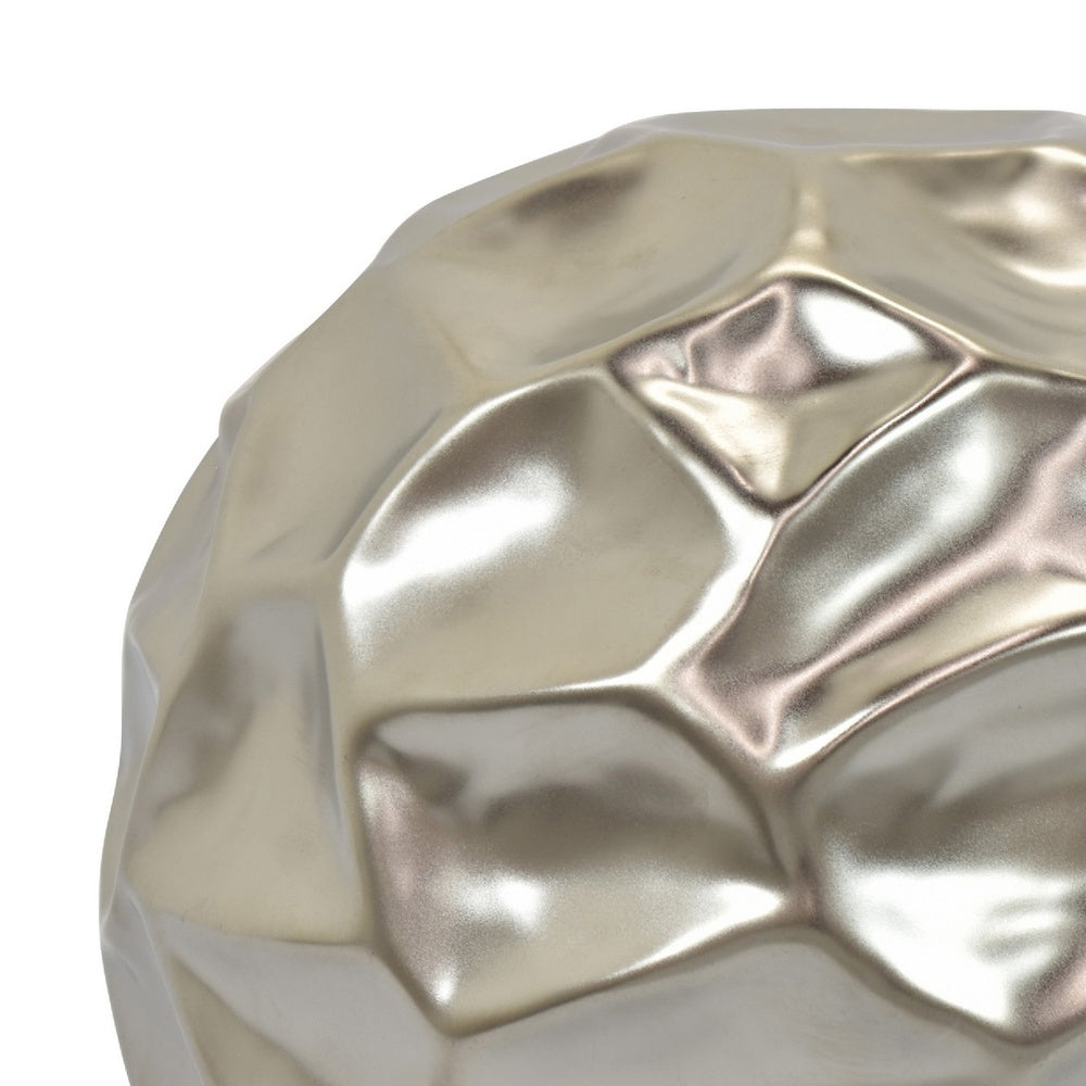 Decorative Accent Sculpture Orb | Faceted Glam Silver Ceramic | 9"