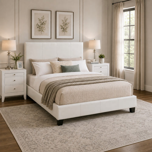 Queen Bedroom Set, White Wood, 3 Piece Set with 2 Nightstands