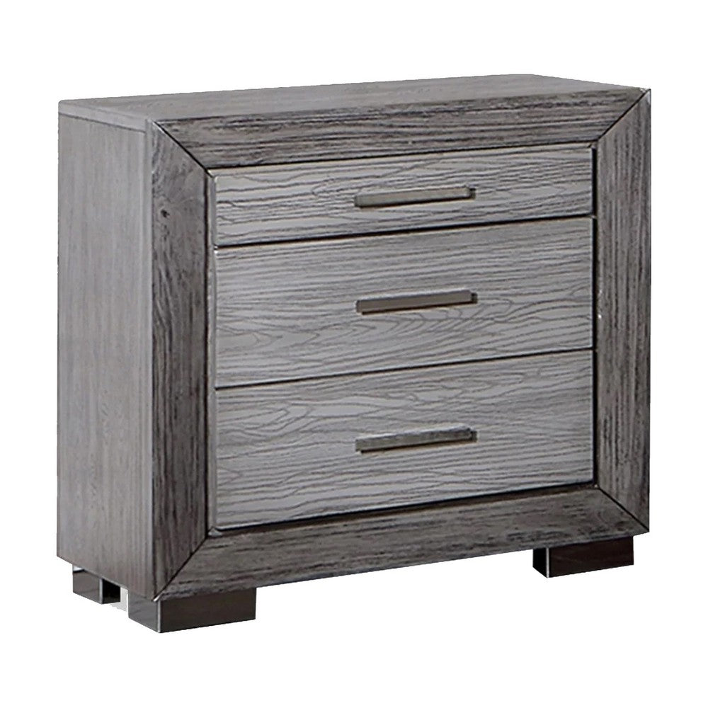 Queen Bedroom Set, Gray, Silver, Chrome Wood, 2 Piece Set with Nightstand