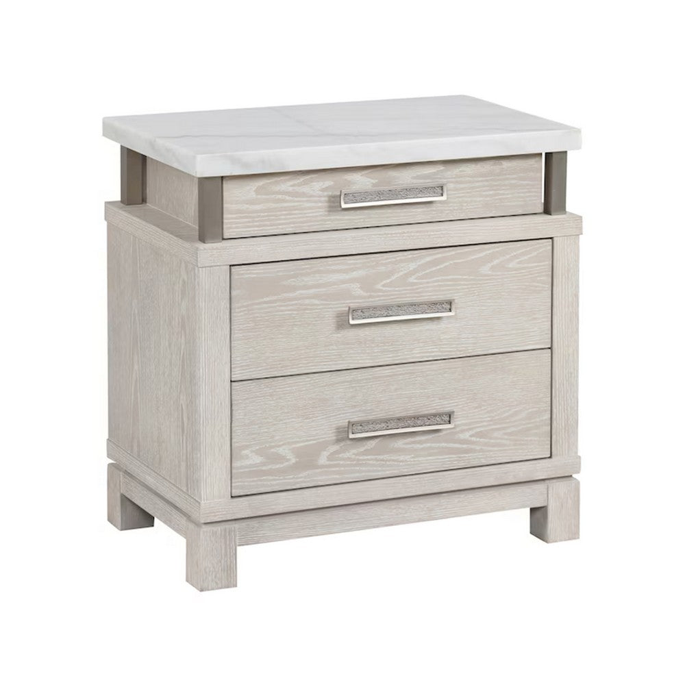 Queen Bedroom Set in Weathered Gray Wood with White & Silver Accents – 2 Piece Set with Nightstand