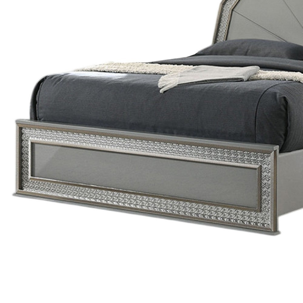 Queen Bedroom Set, Metallic Gray, Silver Wood, 2 Piece Set with Nightstand