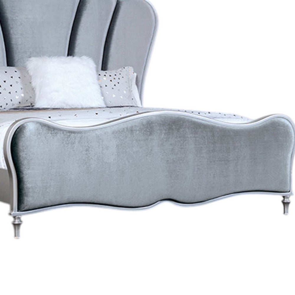 Queen Bedroom Set, Silver, Chrome Wood, 3 Piece Set with 2 Nightstands