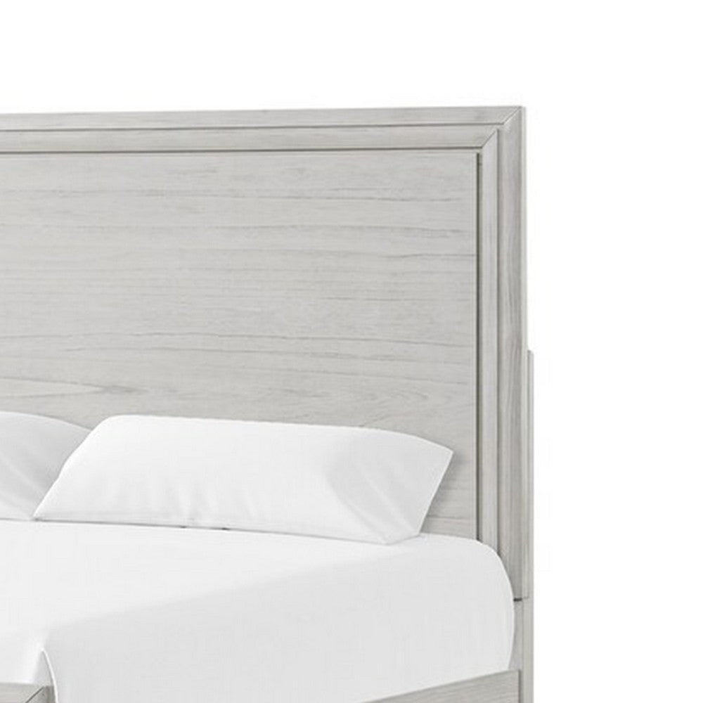 Queen Bedroom Set, White, Nickel Wood, 2 Piece Set with Nightstand