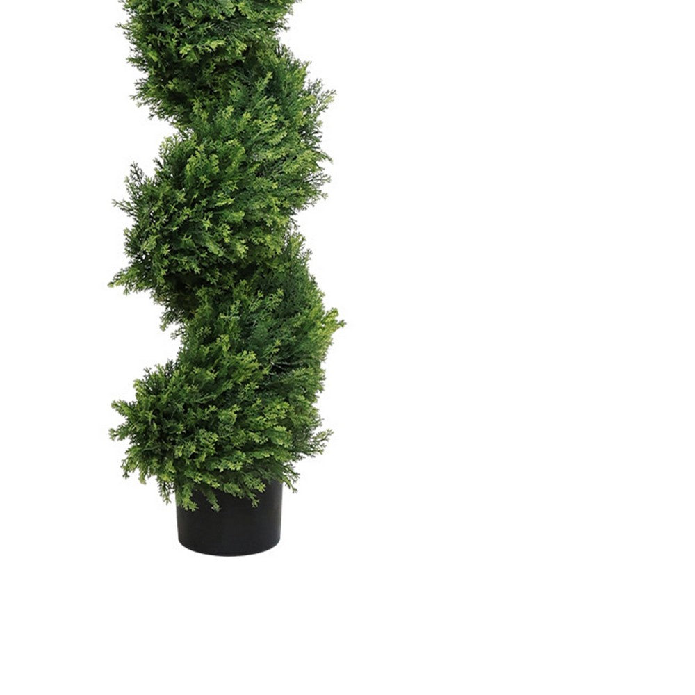 Javy Cypress Pine Tree | Spiral Topiary | White Planter | Green 83"