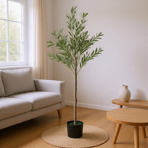 Arya Modern Faux Olive Tree | Realistic Leaves | Green Poly Silk 66"