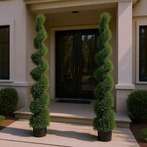 Syna Spiral Cedar Tree | Set of 2 | Two-Tone Green Poly Silk 71"