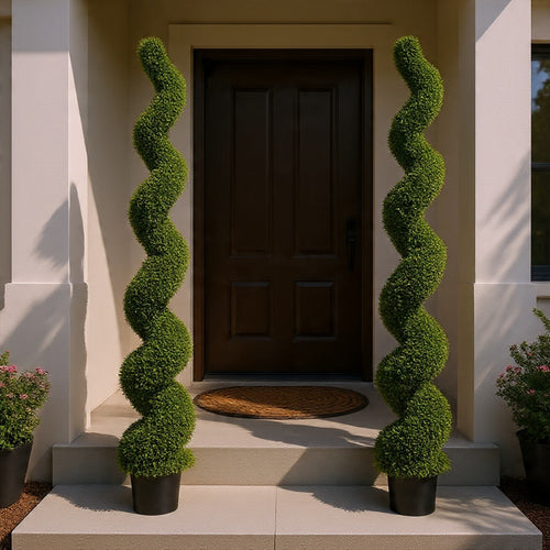 Vena 6 Ft Outdoor Spiral Topiary Tree | Set of 2 | Green Poly Silk 71"
